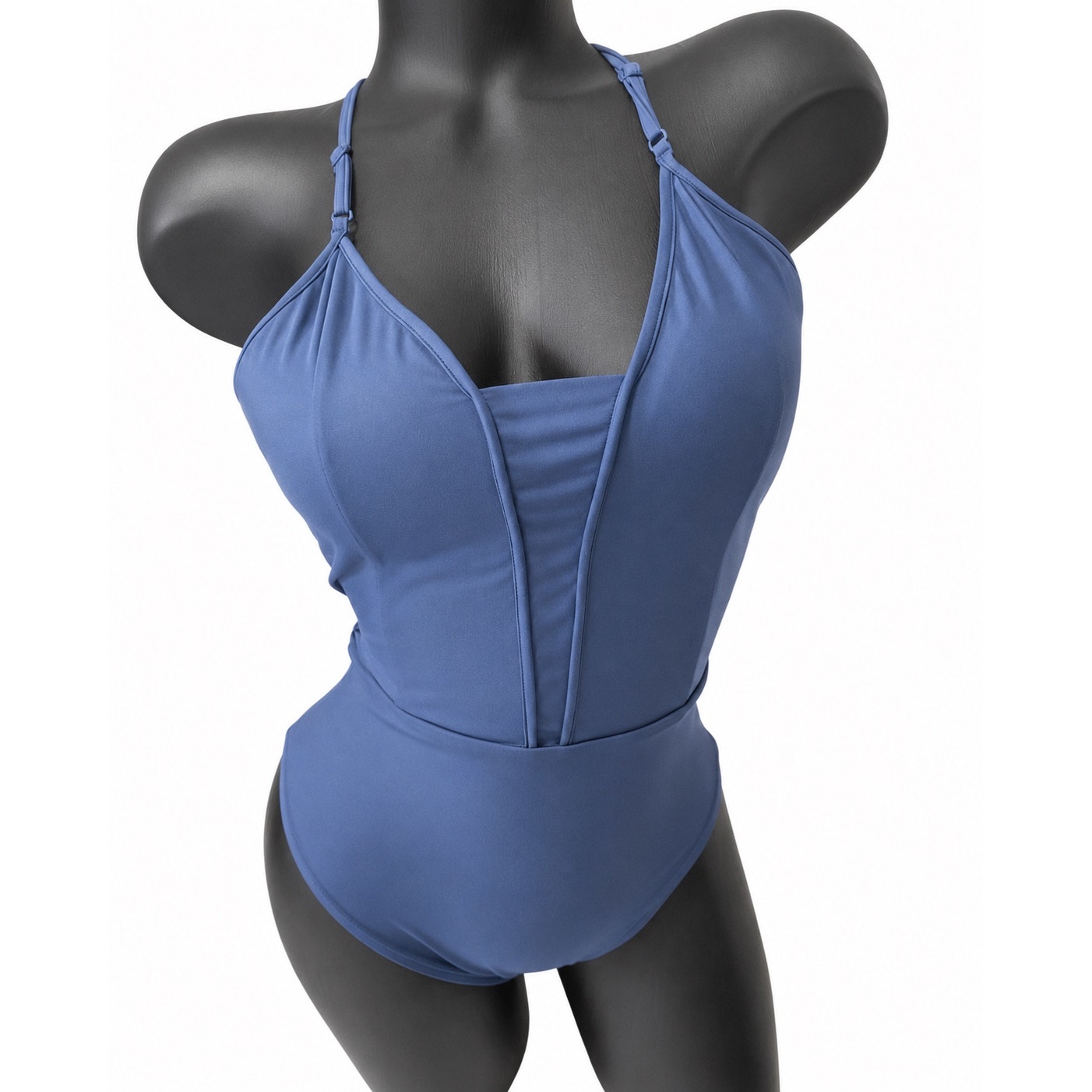 Buffbunny Collection One Piece Swimsuit Small Blue Deep V Strappy Coastal Luxe